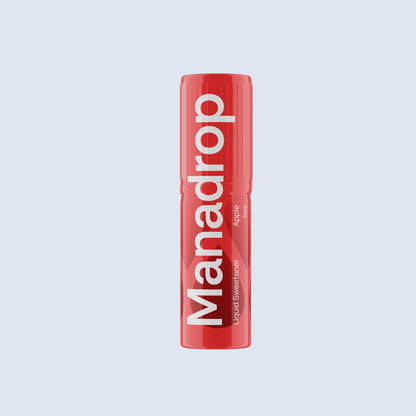 Manadrop apple flavour liquid sweetener bottle on a light gray background