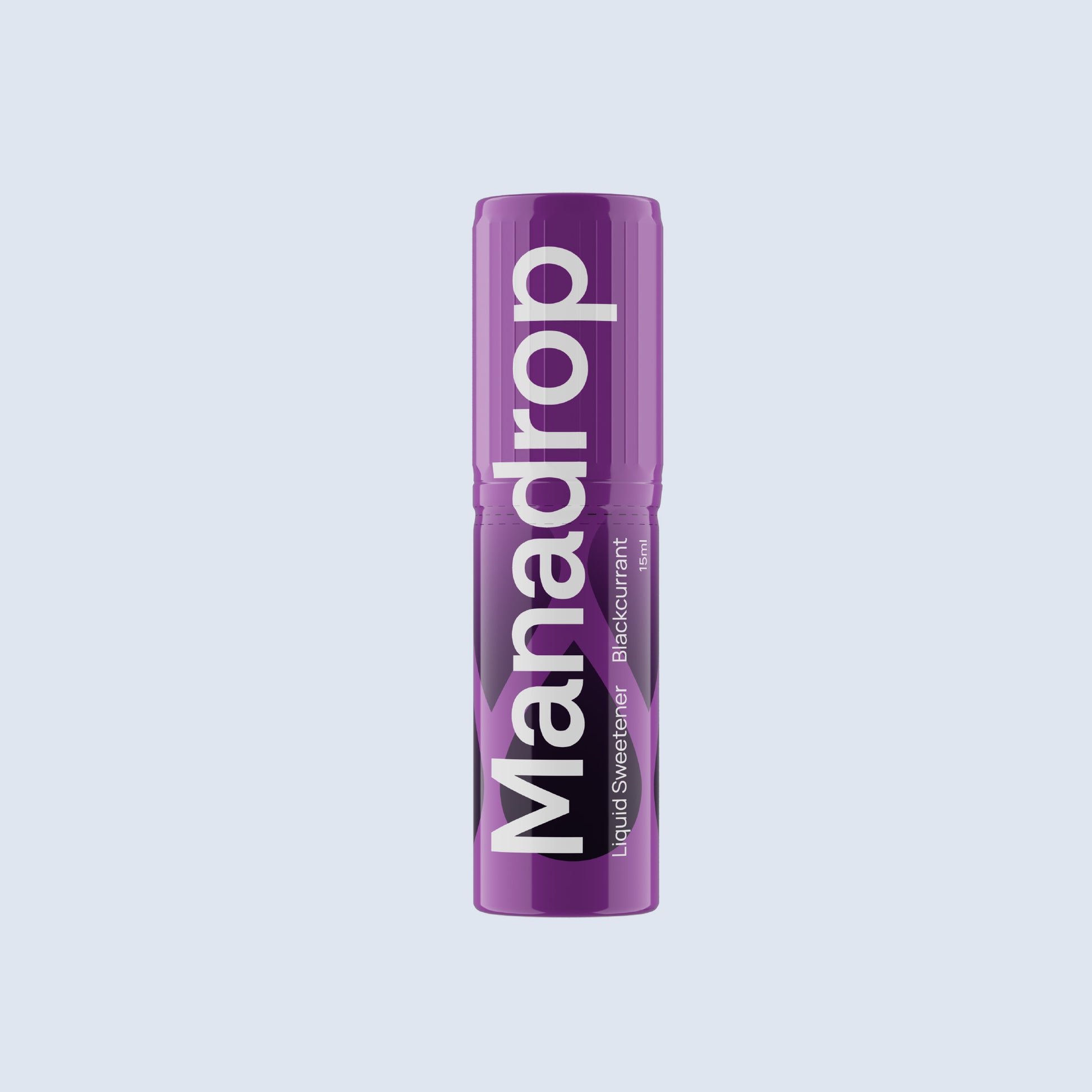 Manadrop blackcurrant flavour liquid sweetener bottle on a light gray background